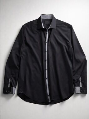 WRK Men's Black Dress Shirt with Contrast Trim #casualbuttondown, #jeansshirt